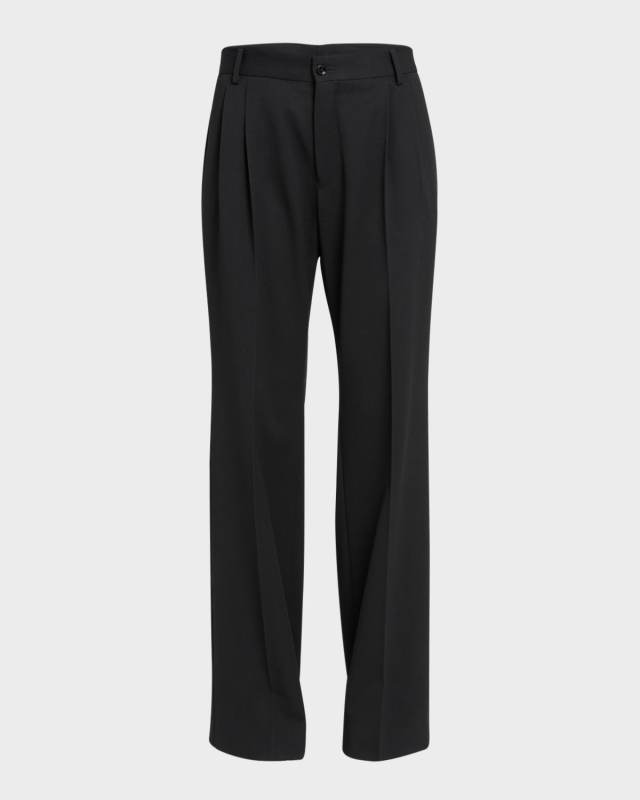 Double Pleated Wide-Leg Wool Pants